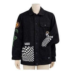 Vans Mens Drill Chore Coat Black Canvas Jacket Sunflower Mushroom M Skatecore